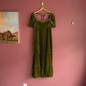 Anthropologie Olive Green Velvet Maxi Dress